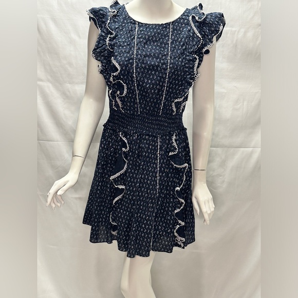 La Vie Rebecca Taylor Navy Blue & White Short Ruffle Dress - Picture 1 of 12